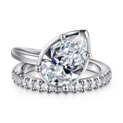 New Gabriel & Co. Margo - 14K White Gold Bezel Prong Pear Shape Wrap Engagement Ring