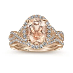 Outlet Gabriel & Co. Marissa - 14K Rose Gold Morganite and Diamond Halo Engagement Ring