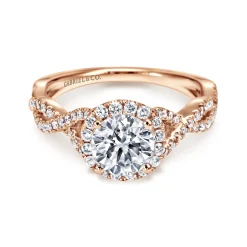 Best Gabriel & Co. Marissa - 14K Rose Gold Round Halo Diamond Engagement Ring