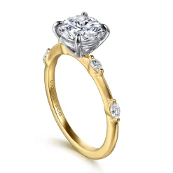 New Gabriel & Co. Marline - 14K White -Yellow Gold Round Diamond Engagement Ring