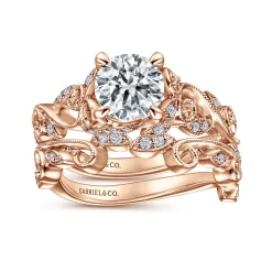 Gabriel & Co. Martedi - 14K Rose Gold Floral Round Diamond Engagement Ring