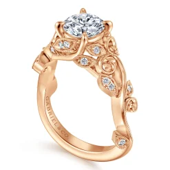 Gabriel & Co. Martedi - 14K Rose Gold Floral Round Diamond Engagement Ring