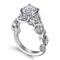 Clearance Gabriel & Co. Martedi - 14K White Gold Floral Cushion Cut Diamond Engagement Ring