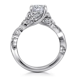 Clearance Gabriel & Co. Martedi - 14K White Gold Floral Cushion Cut Diamond Engagement Ring