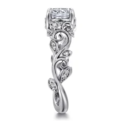 Clearance Gabriel & Co. Martedi - 14K White Gold Floral Cushion Cut Diamond Engagement Ring