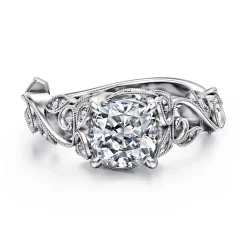 Clearance Gabriel & Co. Martedi - 14K White Gold Floral Cushion Cut Diamond Engagement Ring