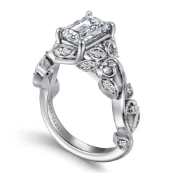 Outlet Gabriel & Co. Martedi - 14K White Gold Floral Emerald Cut Diamond Engagement Ring