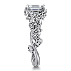 Outlet Gabriel & Co. Martedi - 14K White Gold Floral Emerald Cut Diamond Engagement Ring