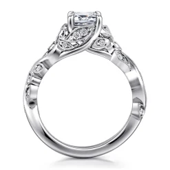 Outlet Gabriel & Co. Martedi - 14K White Gold Floral Emerald Cut Diamond Engagement Ring