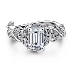 Outlet Gabriel & Co. Martedi - 14K White Gold Floral Emerald Cut Diamond Engagement Ring