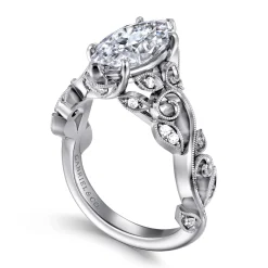 Discount Gabriel & Co. Martedi - 14K White Gold Floral Marquise Shape Diamond Engagement Ring