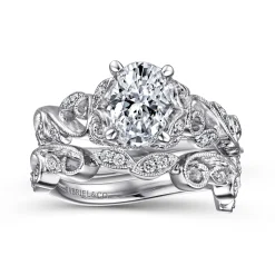 Gabriel & Co. Martedi - 14K White Gold Floral Oval Diamond Engagement Ring
