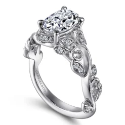 Gabriel & Co. Martedi - 14K White Gold Floral Oval Diamond Engagement Ring