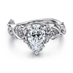 New Gabriel & Co. Martedi - 14K White Gold Floral Pear Shape Diamond Engagement Ring