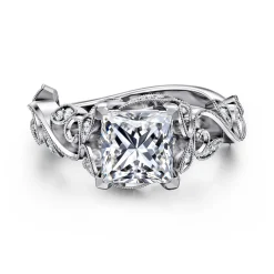 Clearance Gabriel & Co. Martedi - 14K White Gold Floral Princess Cut Diamond Engagement Ring