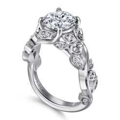 New Gabriel & Co. Martedi - 14K White Gold Floral Round Diamond Engagement Ring