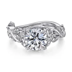 New Gabriel & Co. Martedi - 14K White Gold Floral Round Diamond Engagement Ring