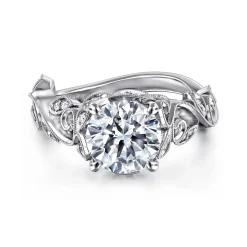Sale Gabriel & Co. Martedi - 14K White Gold Floral Round Diamond Engagement Ring