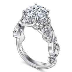 Sale Gabriel & Co. Martedi - 14K White Gold Floral Round Diamond Engagement Ring