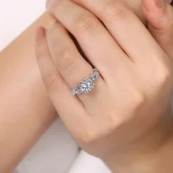 Best Gabriel & Co. Martedi - 14K White Gold Floral Round Diamond Engagement Ring