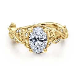 Sale Gabriel & Co. Martedi - 14K Yellow Gold Floral Oval Diamond Engagement Ring