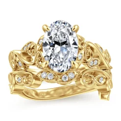 Sale Gabriel & Co. Martedi - 14K Yellow Gold Floral Oval Diamond Engagement Ring