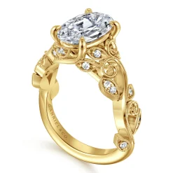 Sale Gabriel & Co. Martedi - 14K Yellow Gold Floral Oval Diamond Engagement Ring