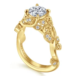 Outlet Gabriel & Co. Martedi - 14K Yellow Gold Floral Round Diamond Engagement Ring