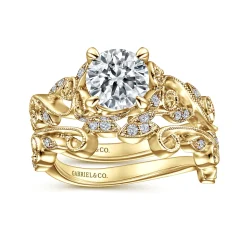 Outlet Gabriel & Co. Martedi - 14K Yellow Gold Floral Round Diamond Engagement Ring