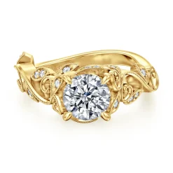 Outlet Gabriel & Co. Martedi - 14K Yellow Gold Floral Round Diamond Engagement Ring