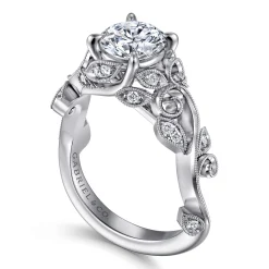 Best Gabriel & Co. Martedi - Platinum Floral Round Diamond Engagement Ring