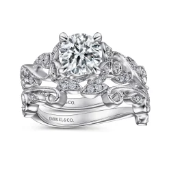 Best Gabriel & Co. Martedi - Platinum Floral Round Diamond Engagement Ring