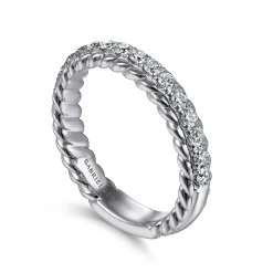 Best Gabriel & Co. Massa - 14K White Gold Diamond Anniversary Band with Scalloped Edge - 0.5 ct