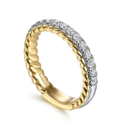 New Gabriel & Co. Massa - 14K White-Yellow Gold Diamond Anniversary Band with Scalloped Edge - 0.5 ct