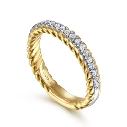 Gabriel & Co. Massa - 14K White-Yellow Gold Diamond Anniversary Band with Scalloped Edge - 0.25 ct