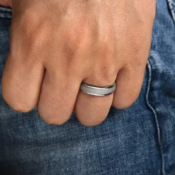 Outlet Gabriel & Co. Matteo - 14K White Gold 6mm - Men's Wedding Band in Sand Blast Finish
