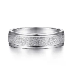 Outlet Gabriel & Co. Matteo - 14K White Gold 6mm - Men's Wedding Band in Sand Blast Finish