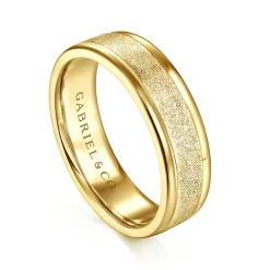 New Gabriel & Co. Matteo - 14K Yellow Gold 6mm - Men's Wedding Band in Sand Blast Finish