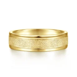 New Gabriel & Co. Matteo - 14K Yellow Gold 6mm - Men's Wedding Band in Sand Blast Finish
