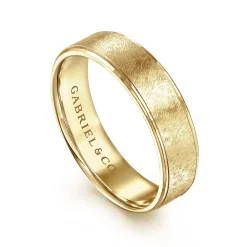 New Gabriel & Co. Matthew - 14K Yellow Gold 6mm - Men's Wedding Band in Horizontal Brush Finish