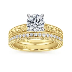 Hot Gabriel & Co. Maura - Vintage Inspired 14K White-Yellow Gold Round Solitaire Engagement Ring