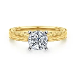 Hot Gabriel & Co. Maura - Vintage Inspired 14K White-Yellow Gold Round Solitaire Engagement Ring