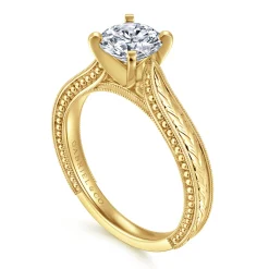 Gabriel & Co. Maura - Vintage Inspired 14K Yellow Gold Round Solitaire Engagement Ring