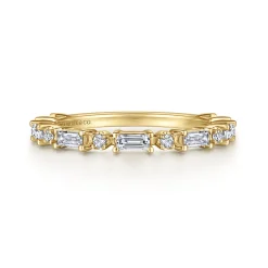 New Gabriel & Co. Mazara - 14K Yellow Gold Baguette and Round Diamond Anniversary Band - 0.5 ct