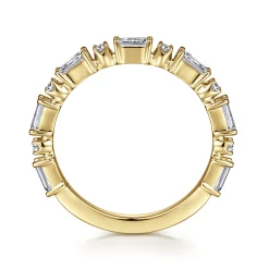 New Gabriel & Co. Mazara - 14K Yellow Gold Baguette and Round Diamond Anniversary Band - 0.5 ct