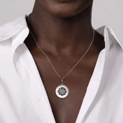 Best Gabriel & Co. Medallion Pendant 925 Sterling Silver Blue Topaz and White Sapphire 24mm Bujukan