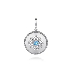 Best Gabriel & Co. Medallion Pendant 925 Sterling Silver Blue Topaz and White Sapphire 24mm Bujukan