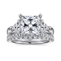 Outlet Gabriel & Co. Meena - 14K White Gold Princess Cut Three Stone Diamond Engagement Ring