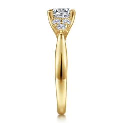 Sale Gabriel & Co. Melia - 14K Yellow Gold Three Stone Cluster Diamond Engagement Ring