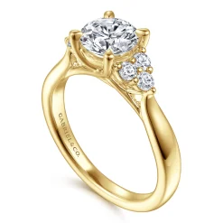 Sale Gabriel & Co. Melia - 14K Yellow Gold Three Stone Cluster Diamond Engagement Ring